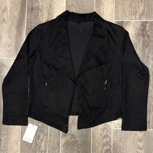Women's Black Open-Front Sueded Blazer with Zip Pockets